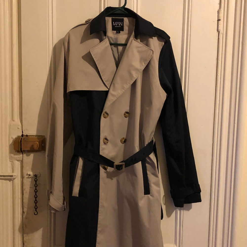 Men's Color Block Double Breasted Trench Coat